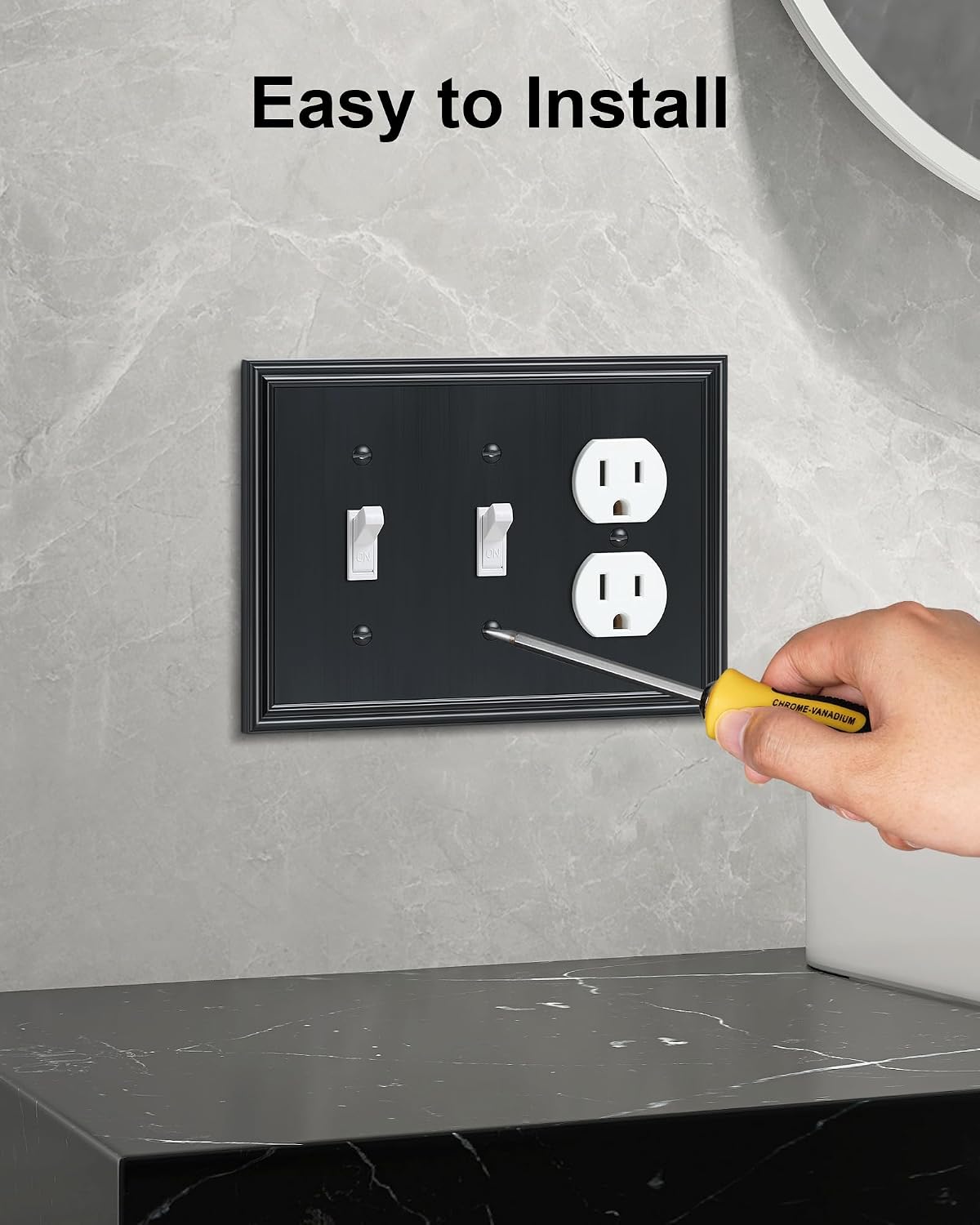 2-Pack Zinc Alloy Combo Double Toggle/Single Duplex Outlet Covers | Decorative Switch Plate Covers, Wall Plates for