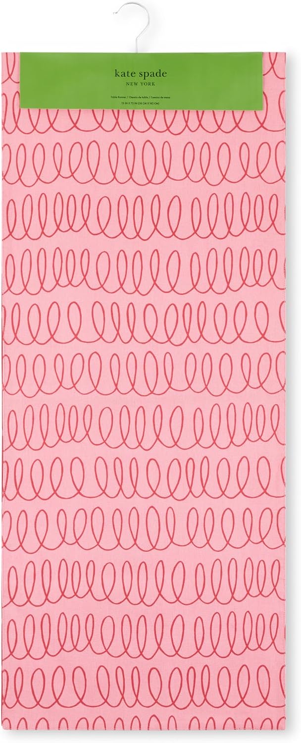 kate spade new york in The Loop & Joy Dot Reversible Table Runner, 100% Cotton, Machine Washable, Rose Pink/Red