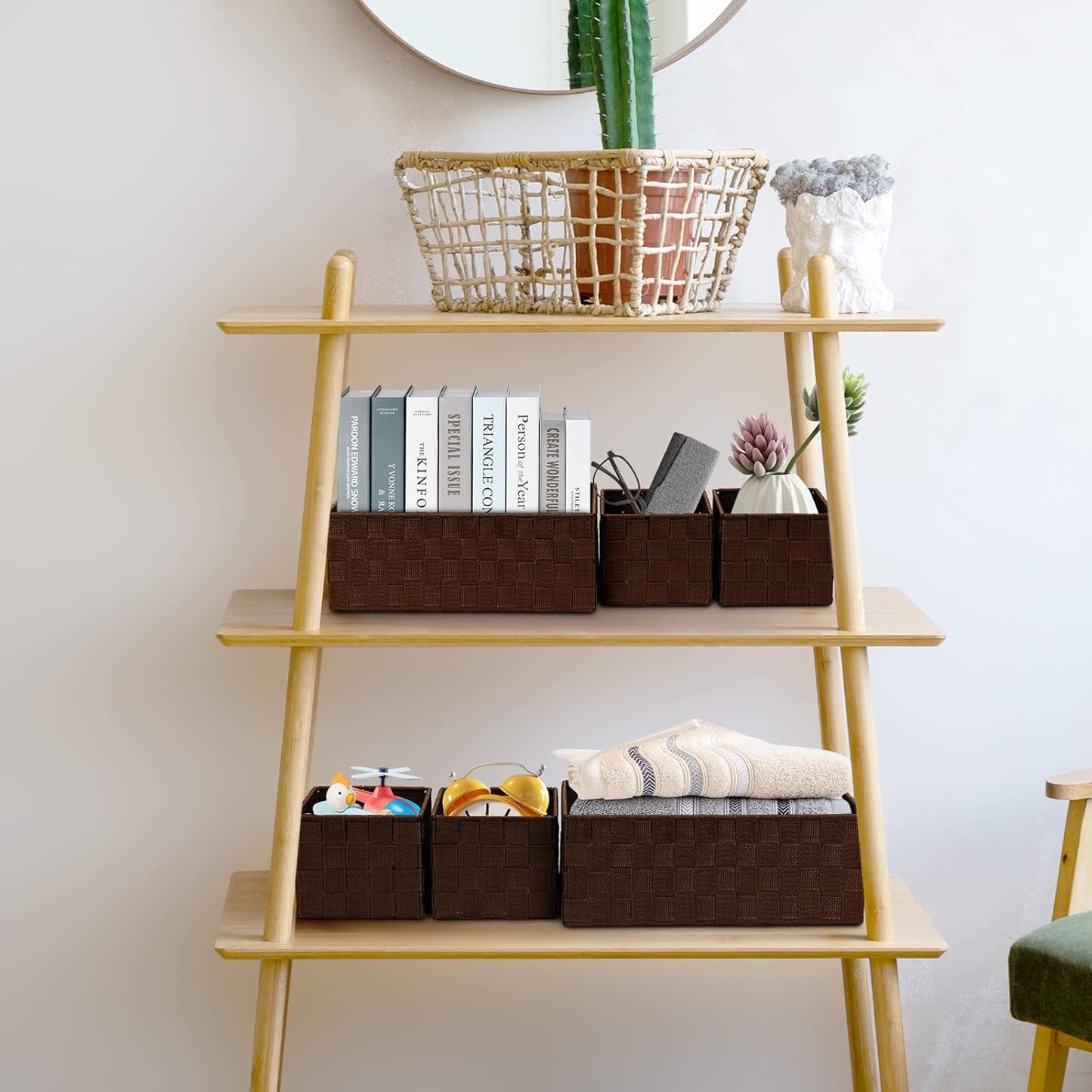 Woven Storage Baskets for Organizing / Brown / Set of 6