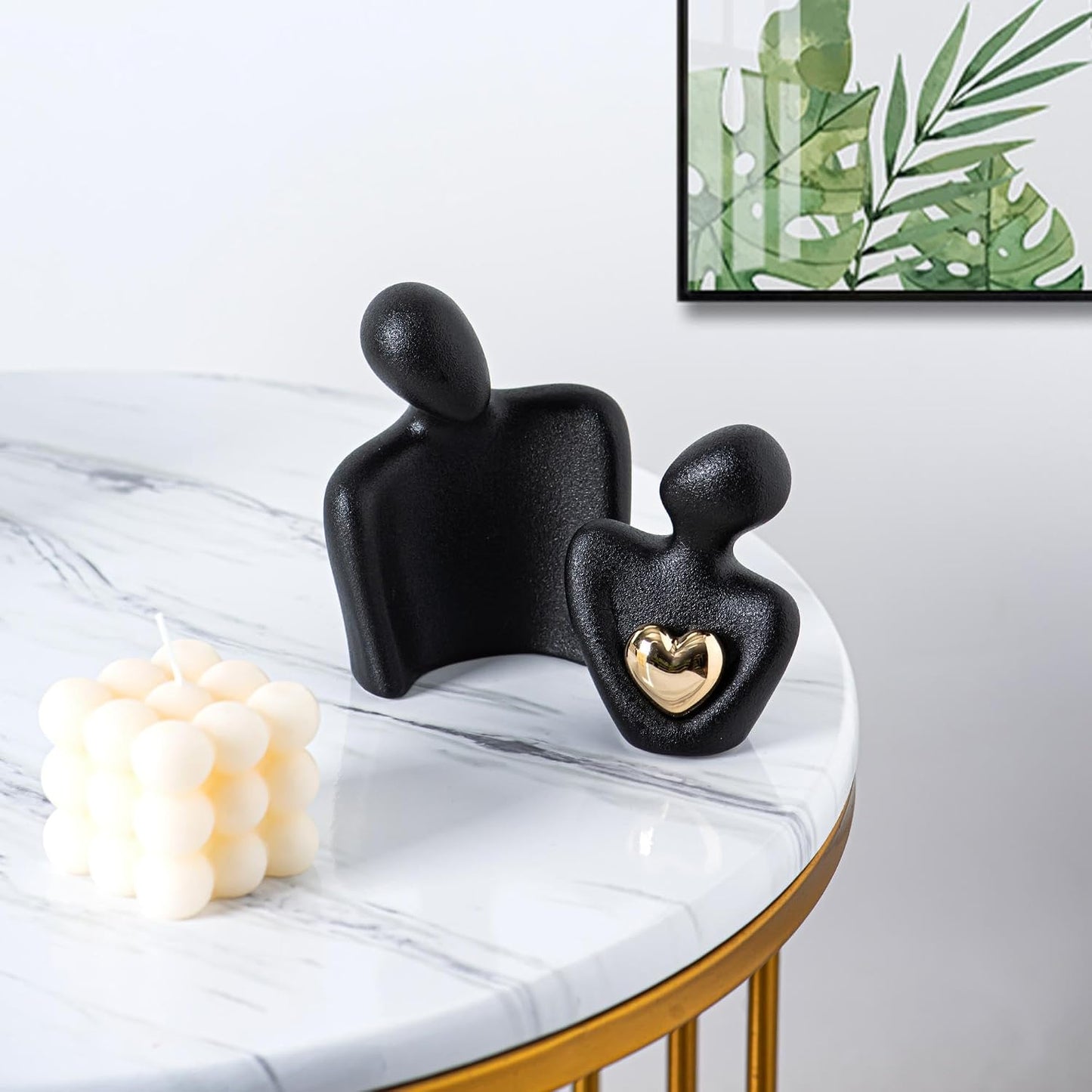 Ceramic Couple Statue / Black-4.7in