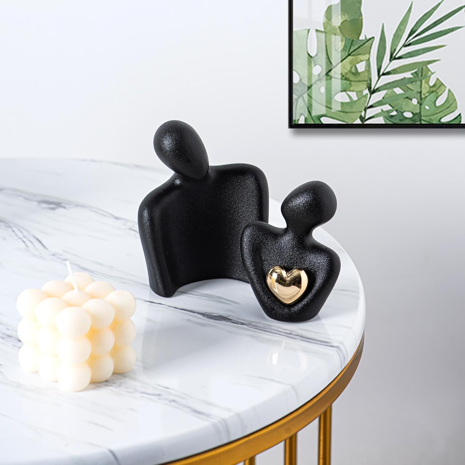 Ceramic Couple Statue / Black-4.7in