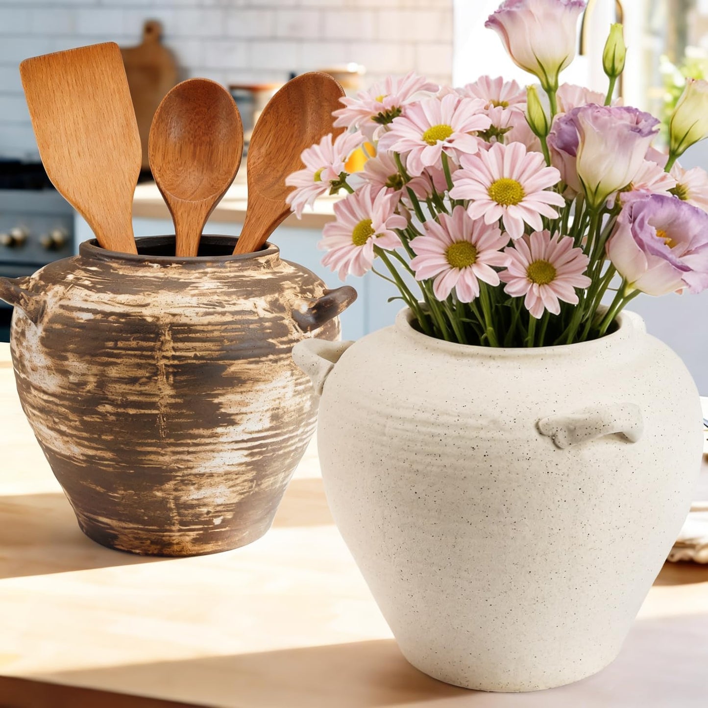 Large White Ceramic Vase Rustic Farmhouse Vase / 7 Inch-white / 7 Inch