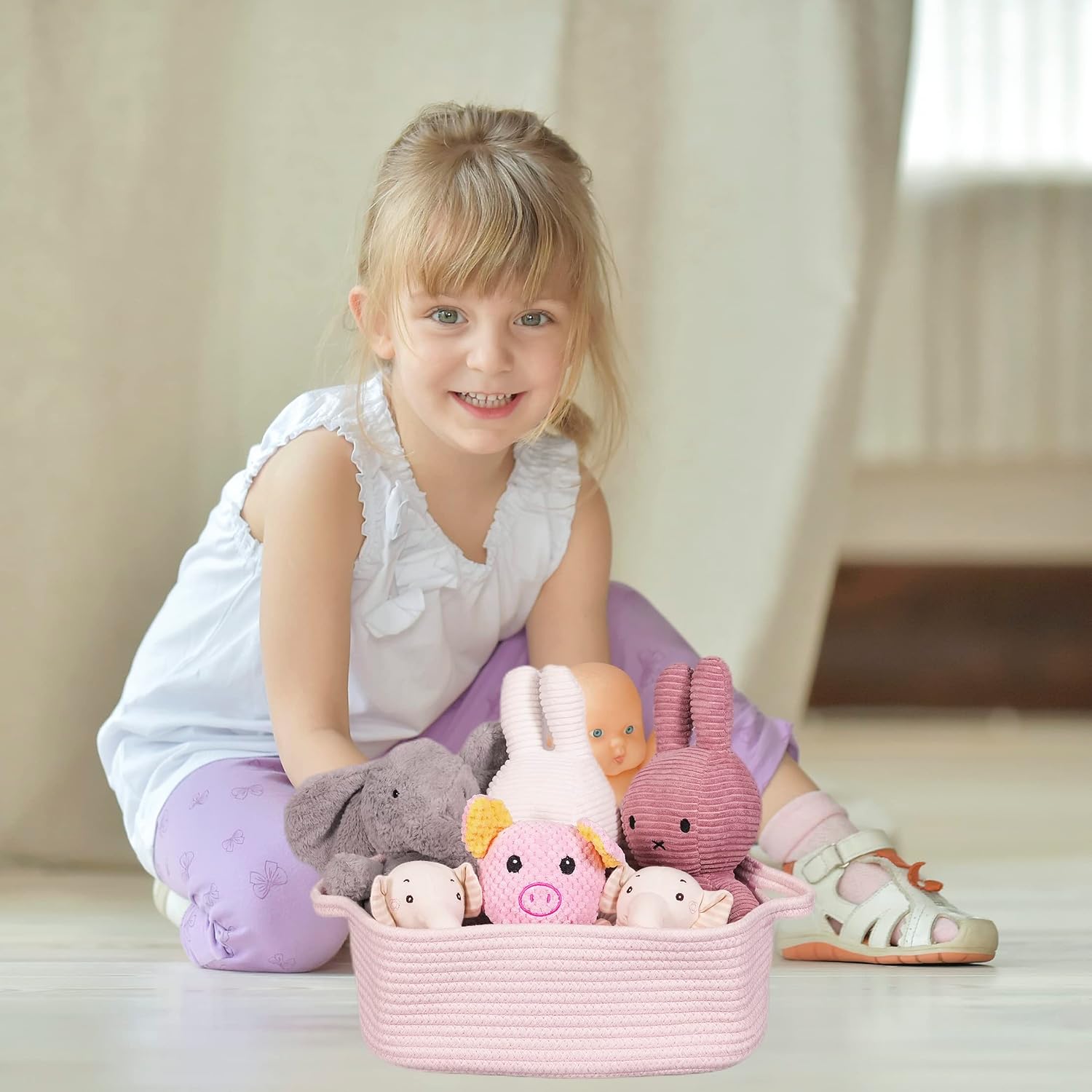 Woven Cotton Rope Storage Basket / Light Pink