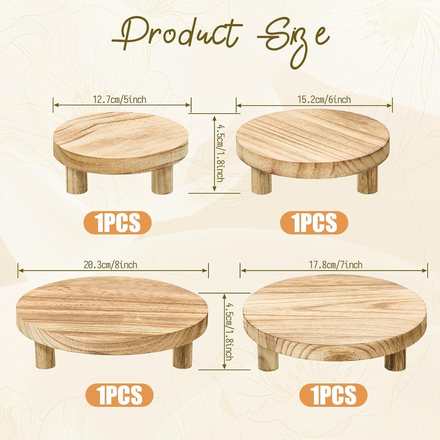 Wood Stool Round Pedestal Stand 8/7/6/ Mini Rustic Tiered Tray Riser Flower Pot / 5 Inch / Set of 4