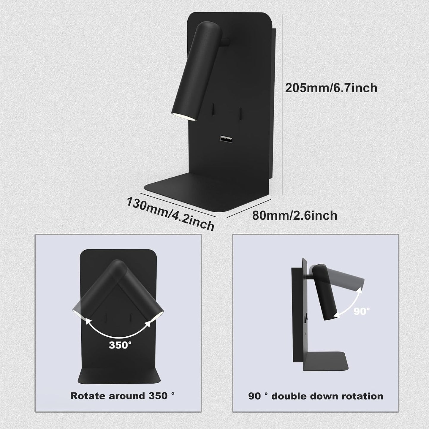 ZEROUNO Plug in Wall Sconce with Switch LED Bedside Lamp Bedroom Wall Mounted Reading Light with USB Port Wall Lighting