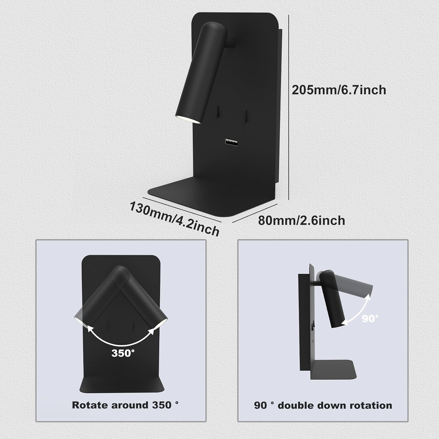 ZEROUNO Plug in Wall Sconce with Switch LED Bedside Lamp Bedroom Wall Mounted Reading Light with USB Port Wall Lighting