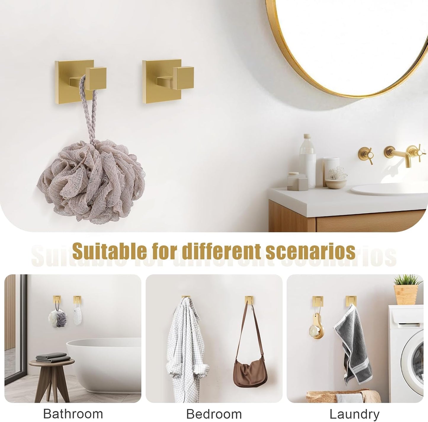 TQKAG Brushed Gold Bathroom Hardware Accessories Set 5 Pieces, Double Post Pivoting Toilet Paper Holder Set Stainless