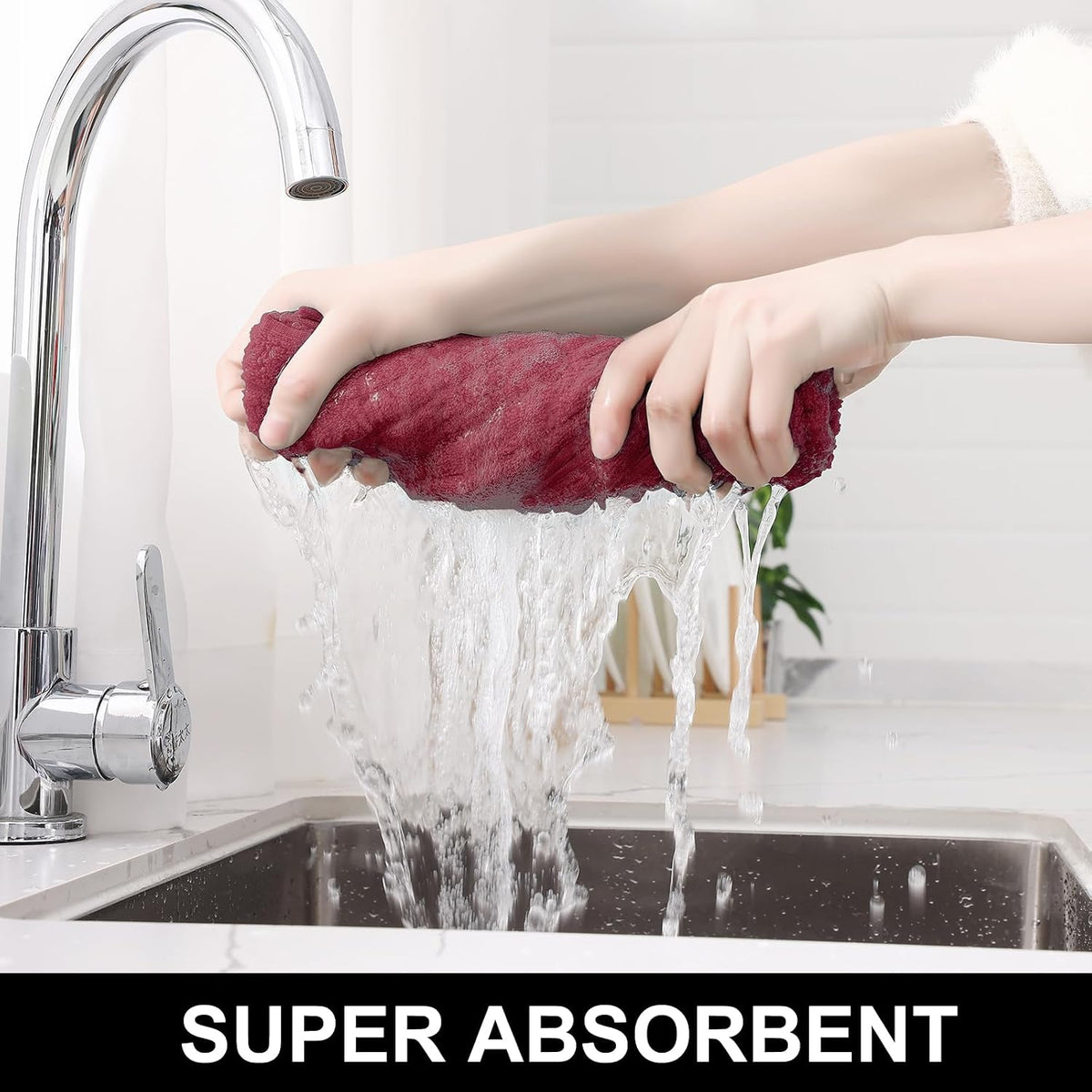 Homaxy Large Premium Cotton Kitchen Towels 16"x 28", 12 Pack, Red | Natural Ring Spun 390 GSM Dish Towels, Super