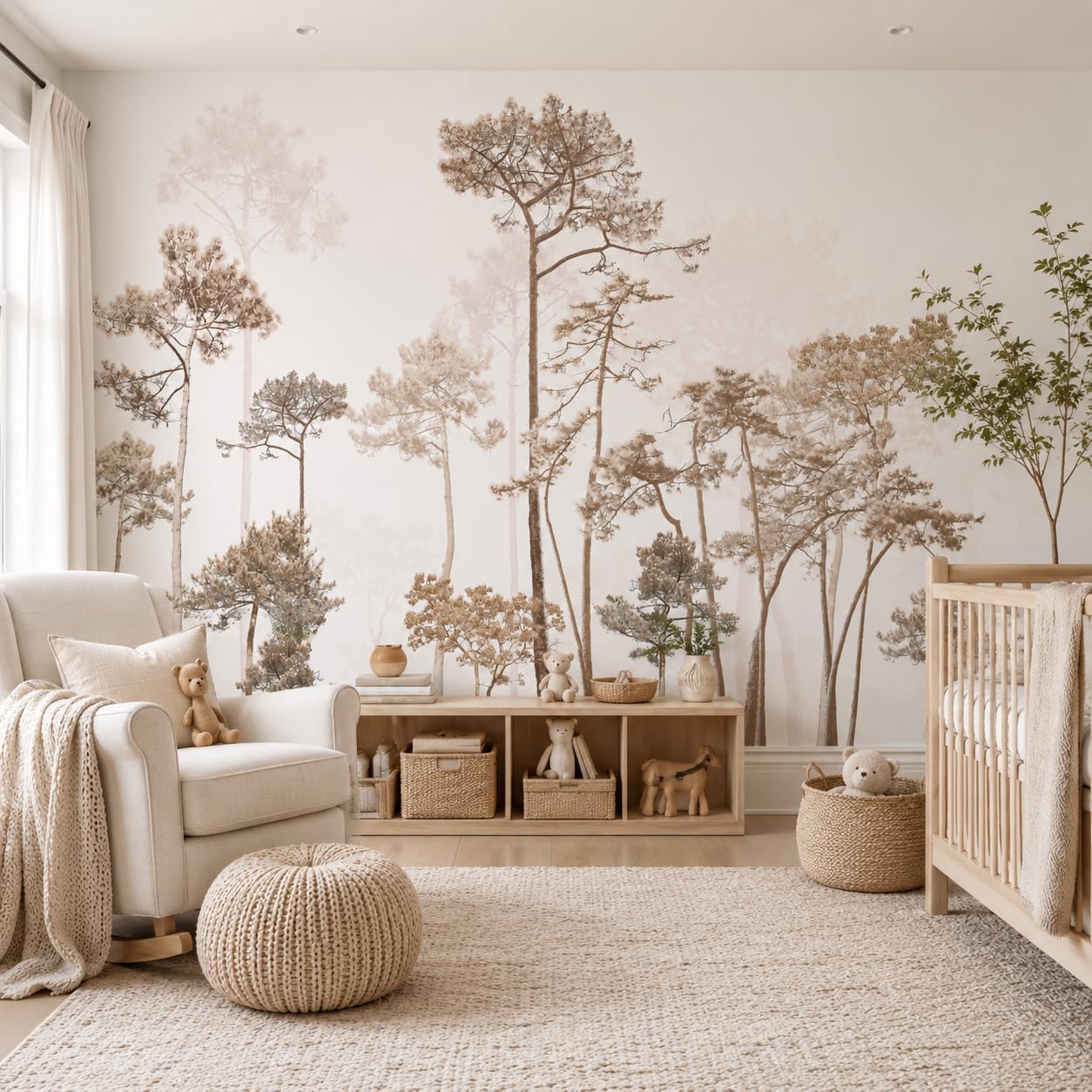 Vintage Forest Wall Murals Peel and Stick 144" W x 100" H Waterproof / Taupe / 144 x 100 / Beige