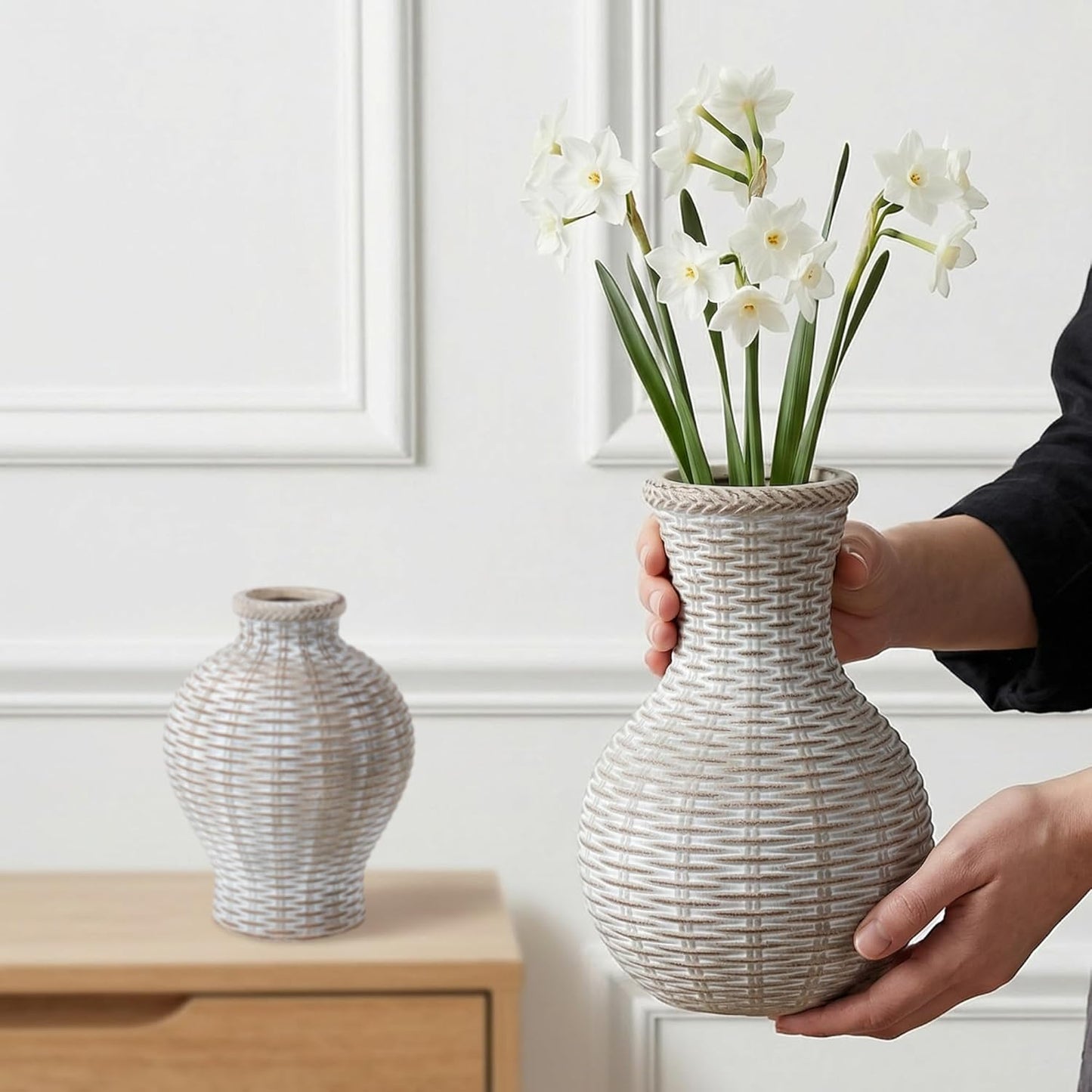 Flower Vase 6.5" Ceramic Vase Small Flower Vases Vases Rustic Vase Home Decor / White / Set of 2