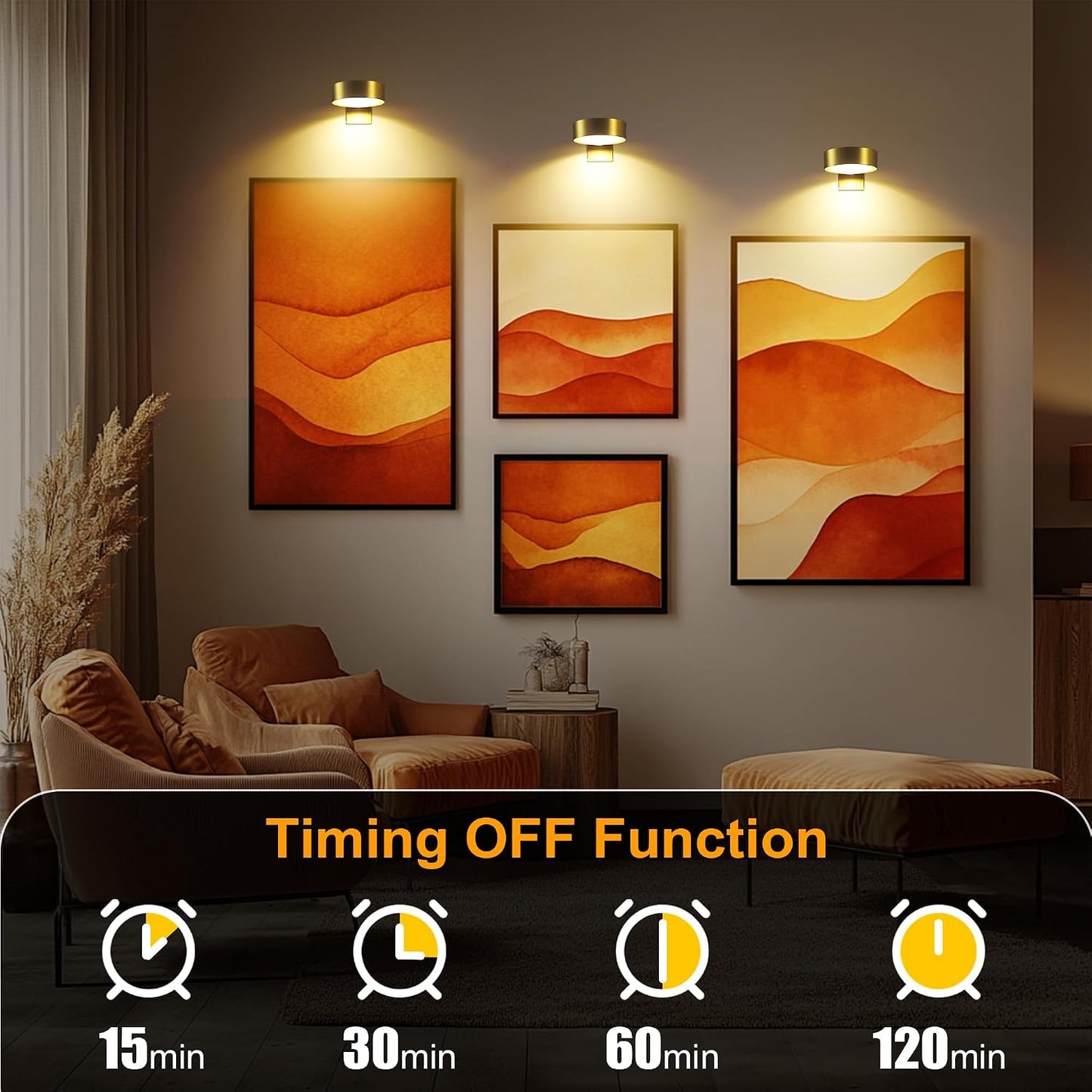 maylit 6 Pack Rechargeable Picture Lights for Wall | Magnetic Wireless Art Lights with Remote, Dimming and Timer for