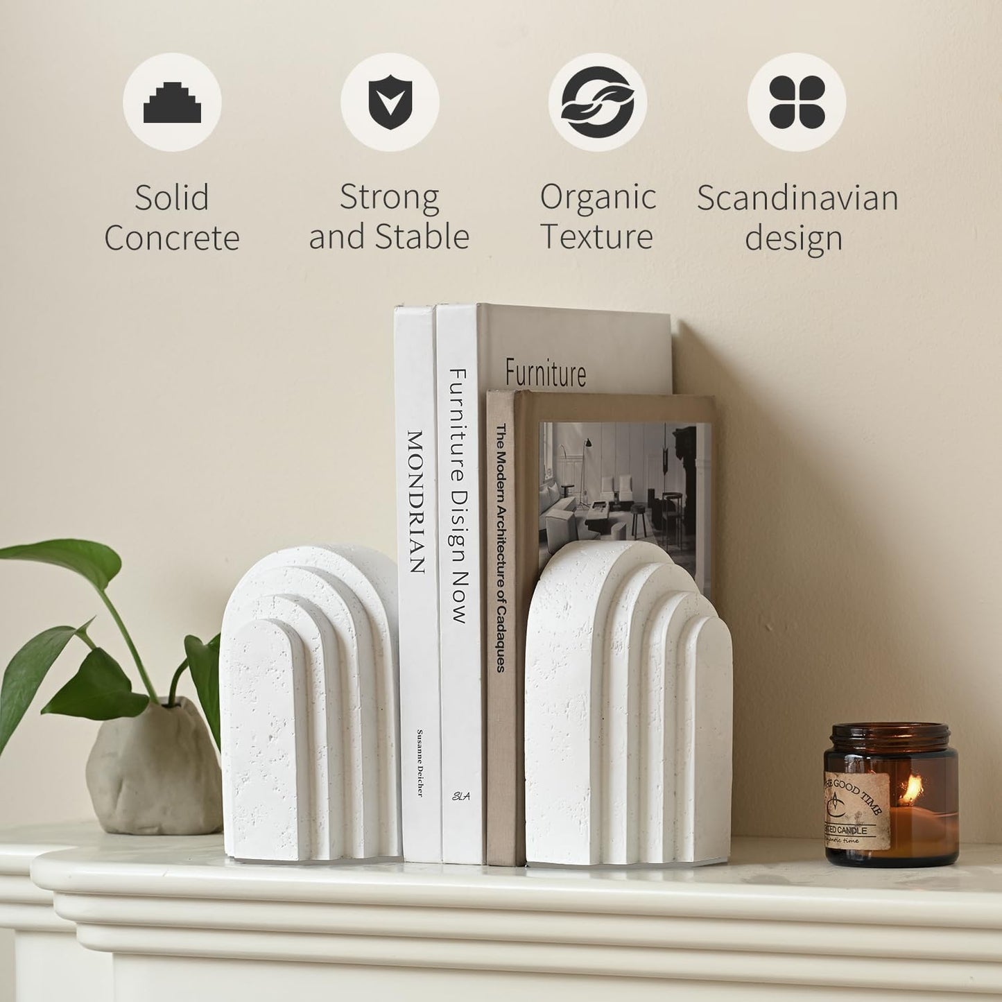 Decorative Bookends / Book Ends for Heavy Books / White / Set of 2