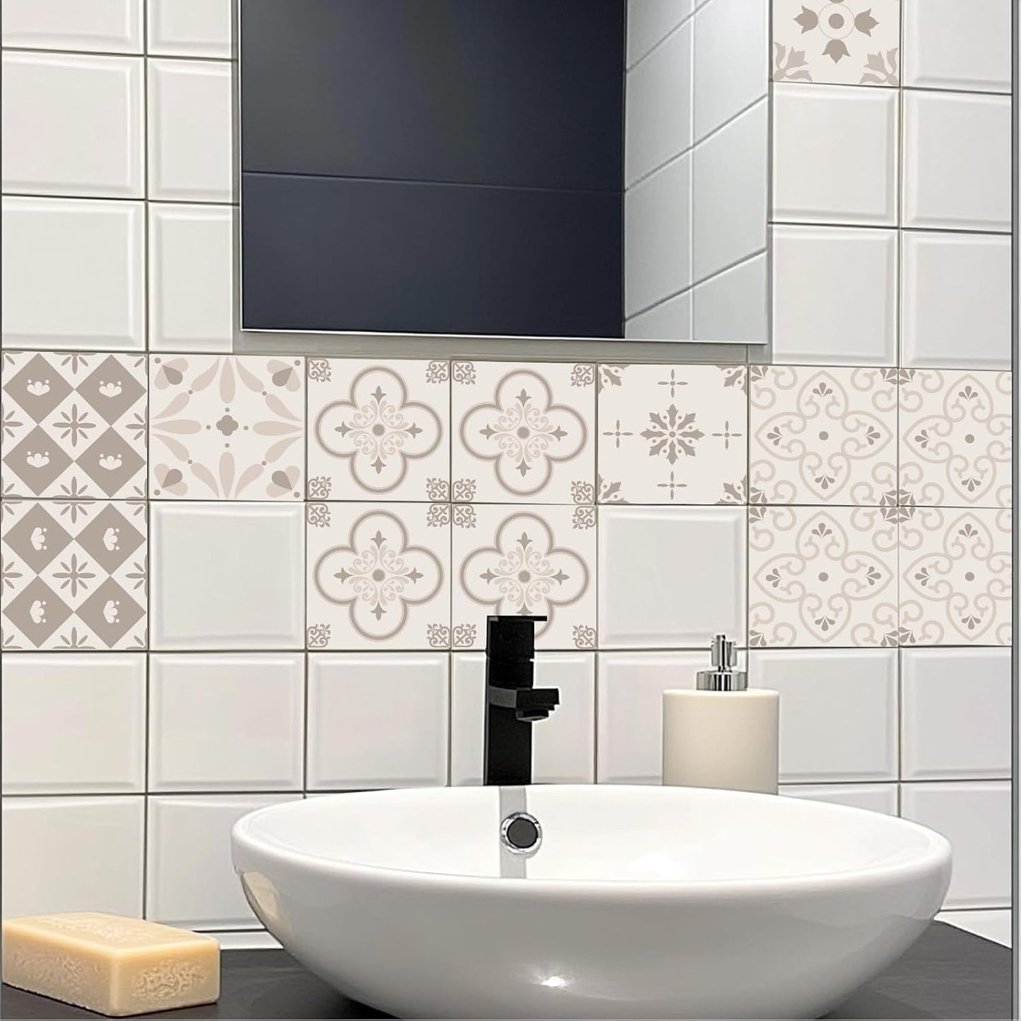 Tile Stickers Geometric Peel and Stick Wall Stickers Waterproof Self / Pastel Floral / Set of 36