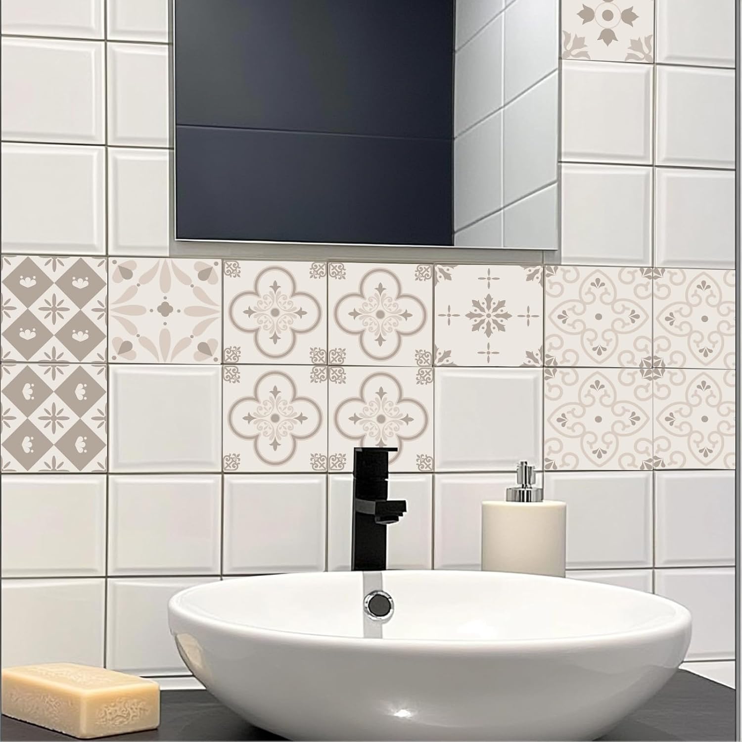 Tile Stickers Geometric Peel and Stick Wall Stickers Waterproof Self / Pastel Floral / Set of 36