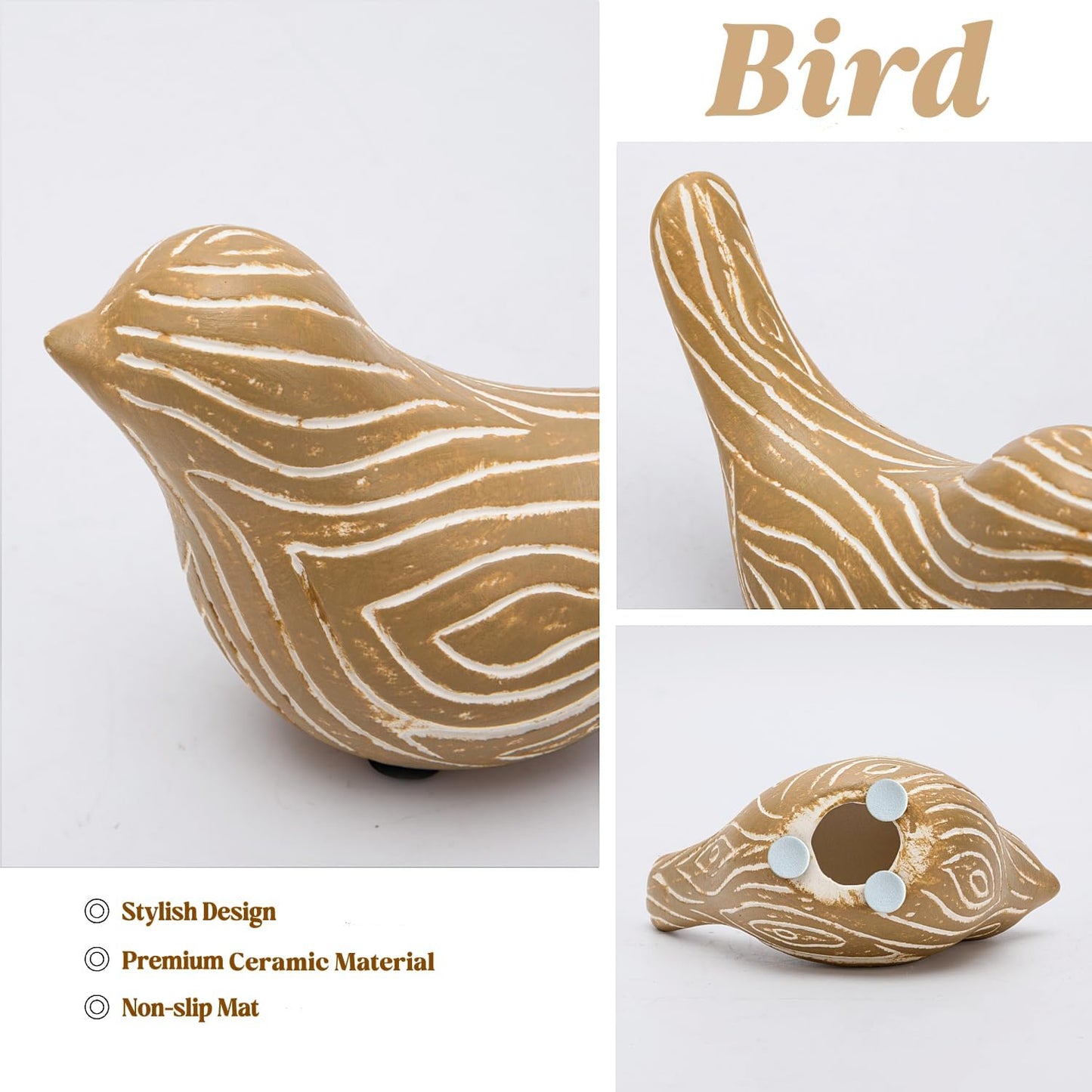 Small Birds Statues / Wood / Set of 2