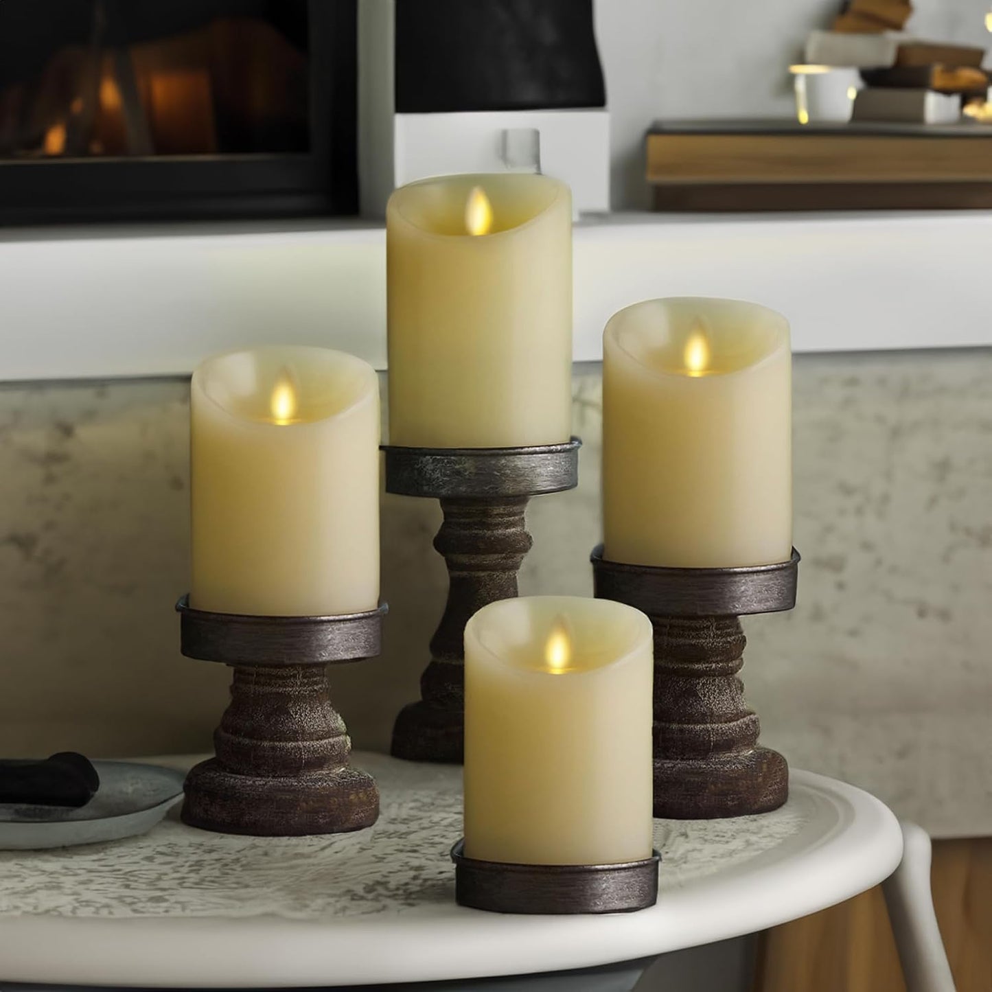 Luminara - Flameless LED Battery Operated Flickering Pillar Candles - Ivory - Pack of 4-3x4.5 - Realistic Moving Flame