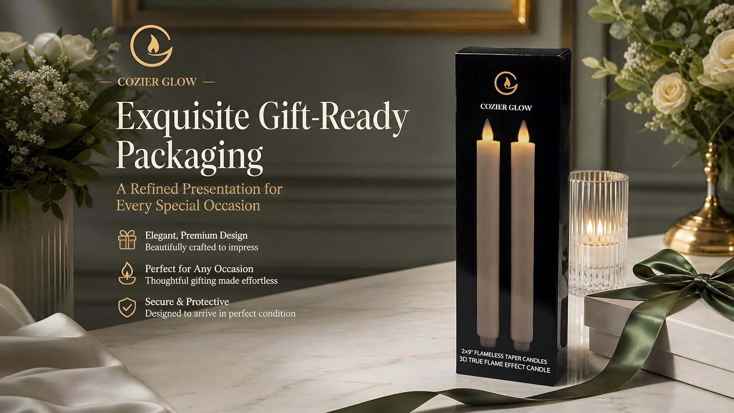 Flameless Taper Candles Flickering with Remote and Timer, 3D Moving Flame Taper Candle Battery Operated to 400 Hours, 9