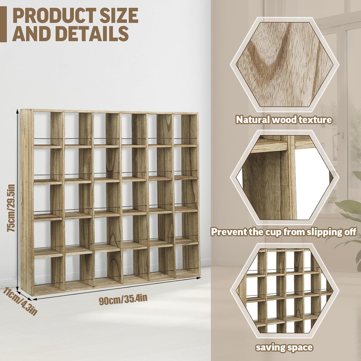 Oversize Coffee Mug Display Rack Wooden Shelves Rustic Shot Glass Display Case Travel Mug Shelf Wall Mounted Rack