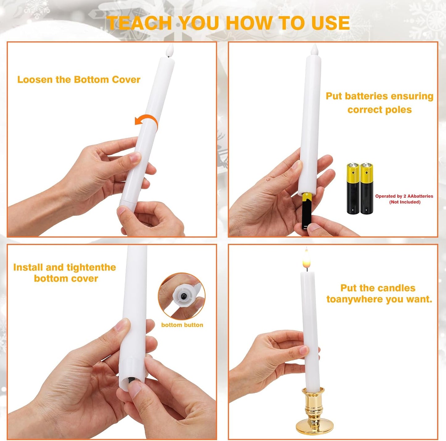 LED Flameless Window Candles with Remote Timer 10 PCS Battery Operated Flickering Taper Candle Lights with Removable