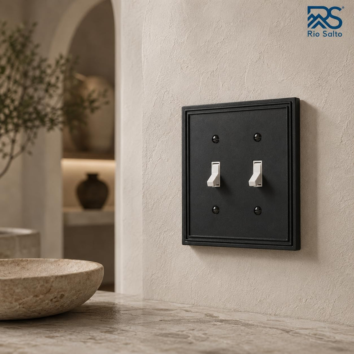 Rio Salto Black 2 Light Switch Cover Plate Double Toggle Flip Switch Metal Black Wall Plates Decorative Wall Plate