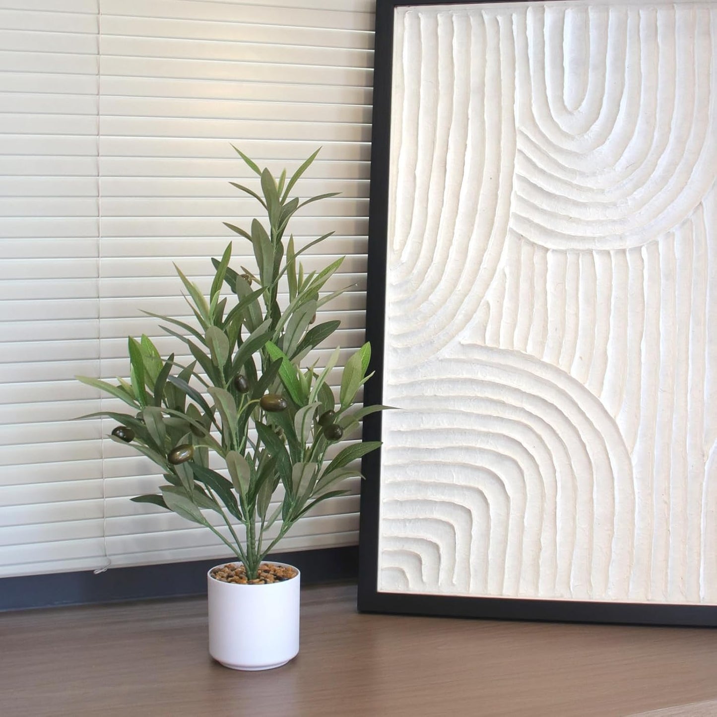 Artificial Olive Branches in Pot / Potted Olive / White