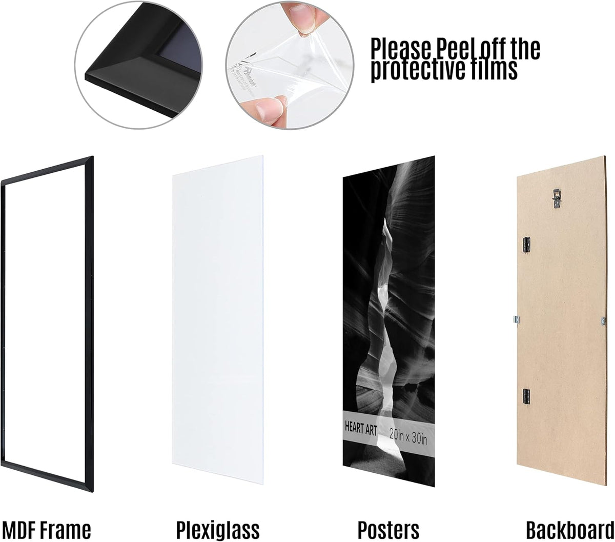 HEART ART 20x30 Poster Frames Without Mat Set of 2, Black | picture frames 20 x 30 Poster Frames
