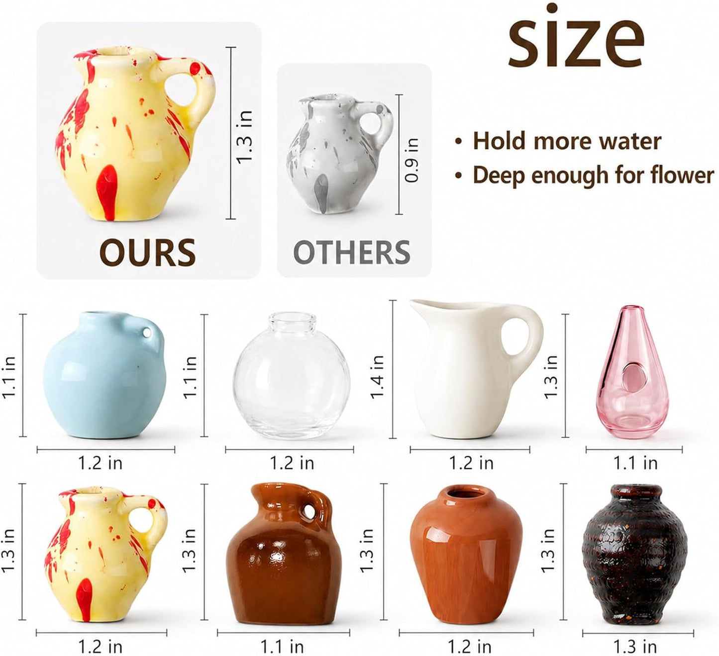 Artificial Flowers / Mini Vase Magnets for Fridge / Multy Color / White / Set of 8