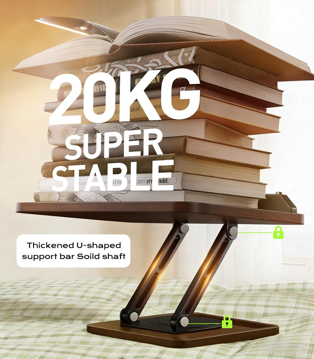 LOXP Ergonomic Book Stand for Reading, 360° Rotating Holder with Page Clip | Adjustable height angle, Storage Base
