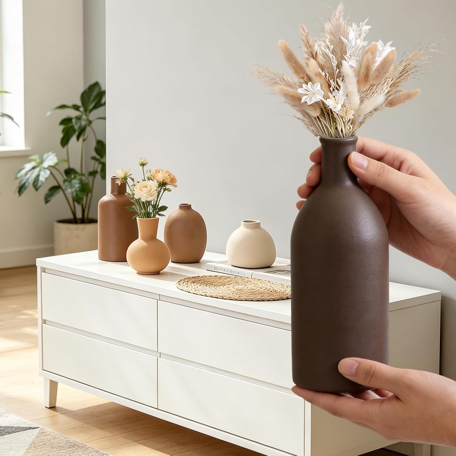 Small Ceramic Flower Vase Set / Brown / Set of 5