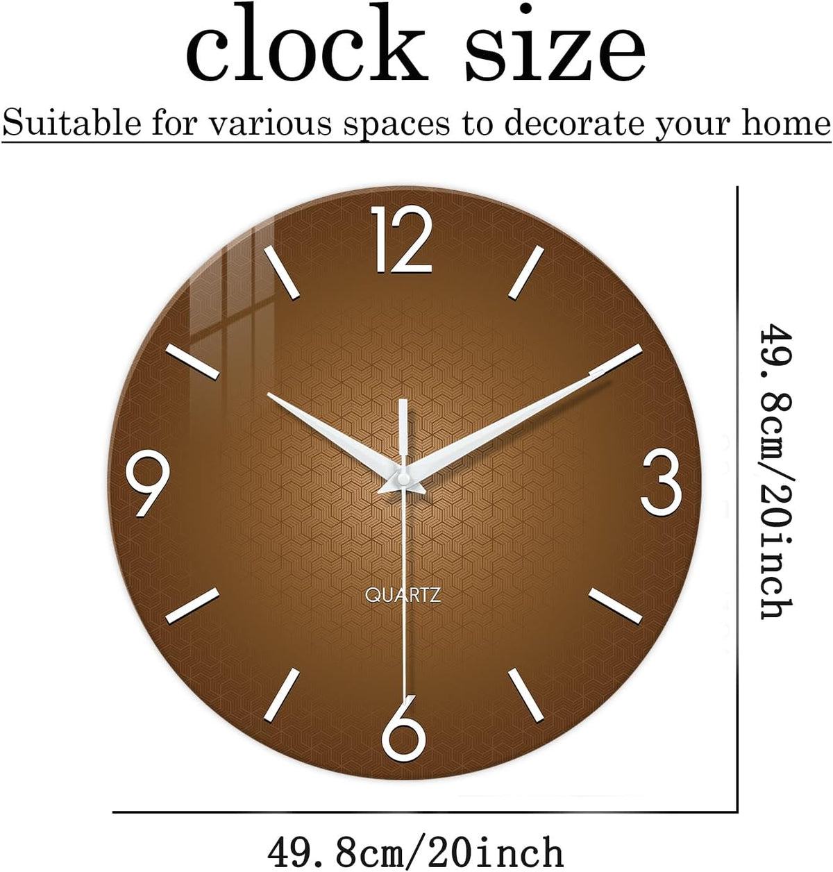 XFM Large Modern Wall Clock for Living Room 20 Inch Brown | Silent Non-Ticking Battery Operated Modern Simple