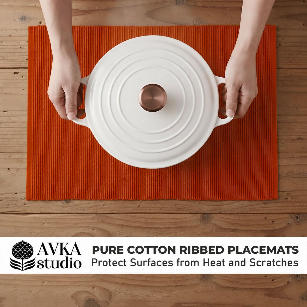 100% Cotton Ribbed Placemats - Set of 4-13 x 19 Inches - Rust/Burnt Orange - Everyday/Thanksgiving/Fall - Thick