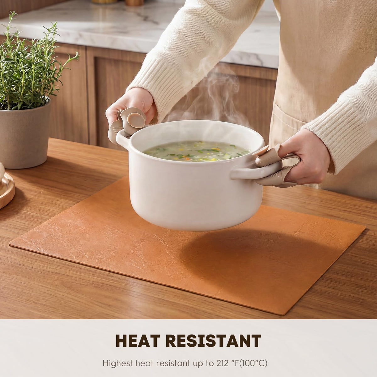 Artoid Mode Rust Faux Leather Placemats Set of 6, 12x18 Inch Waterproof Wipeable Heat Resistant Vinyl Place Mats