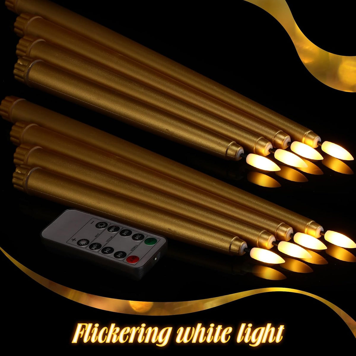 Rossesay 28 Pcs Flameless Taper Candles with Timer Remote 4 Sizes of 8.5", 9.6", 10.83", 12.8" LED Flickering Taper