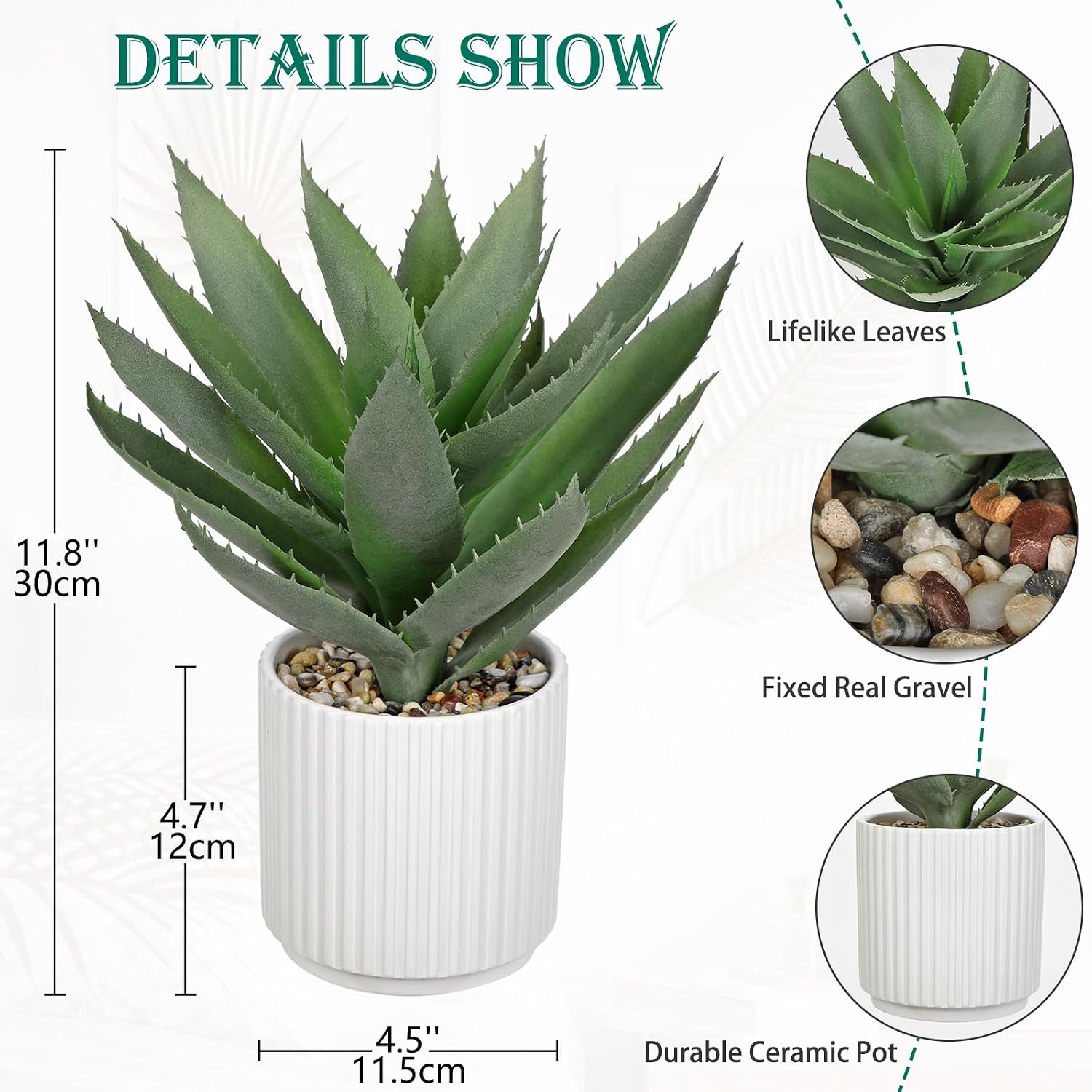 Large Artificial Agave Plants 11.8" Fake Succulents Potted Faux Aloe Vera Plant / Light Green