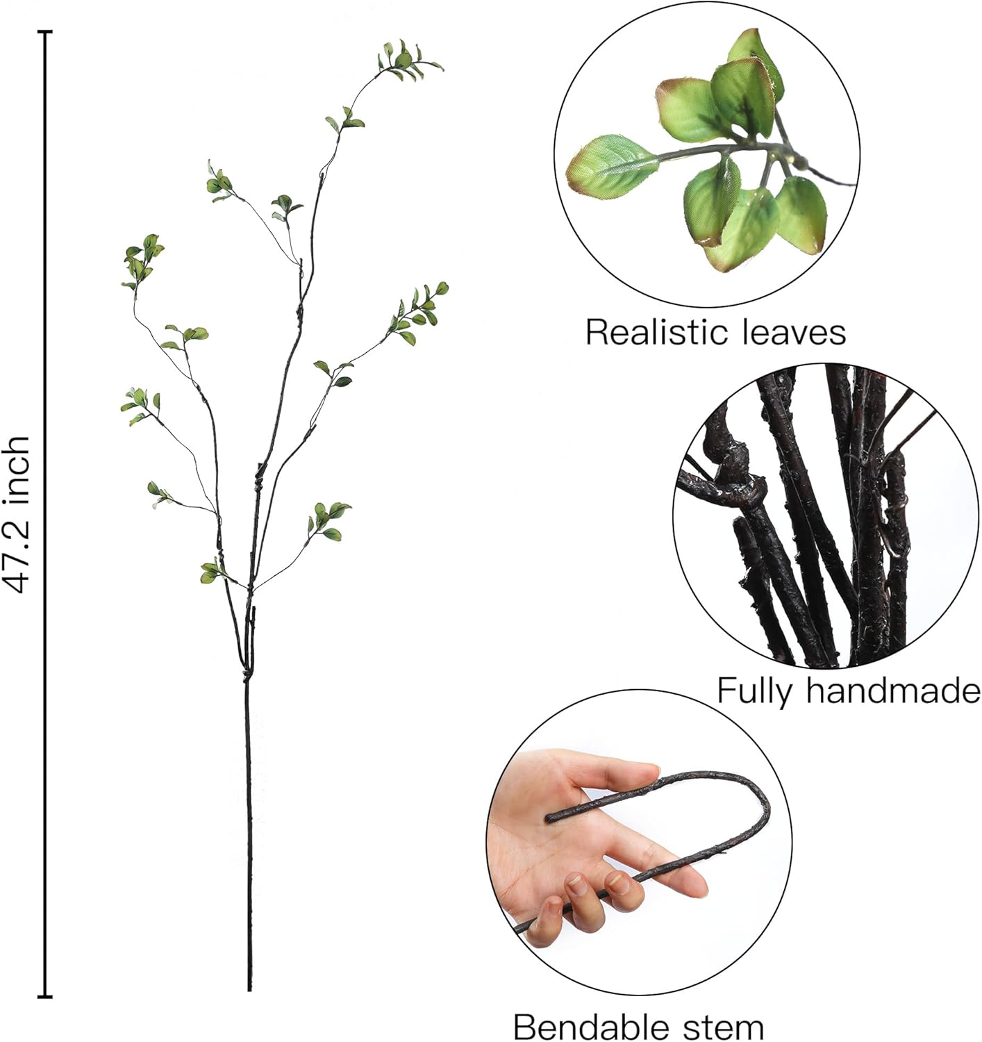 47.2’’ Artificial Ficus Branches Artificial Greenery Stems Faux Ficus Twig Plants / Green / Set of 4