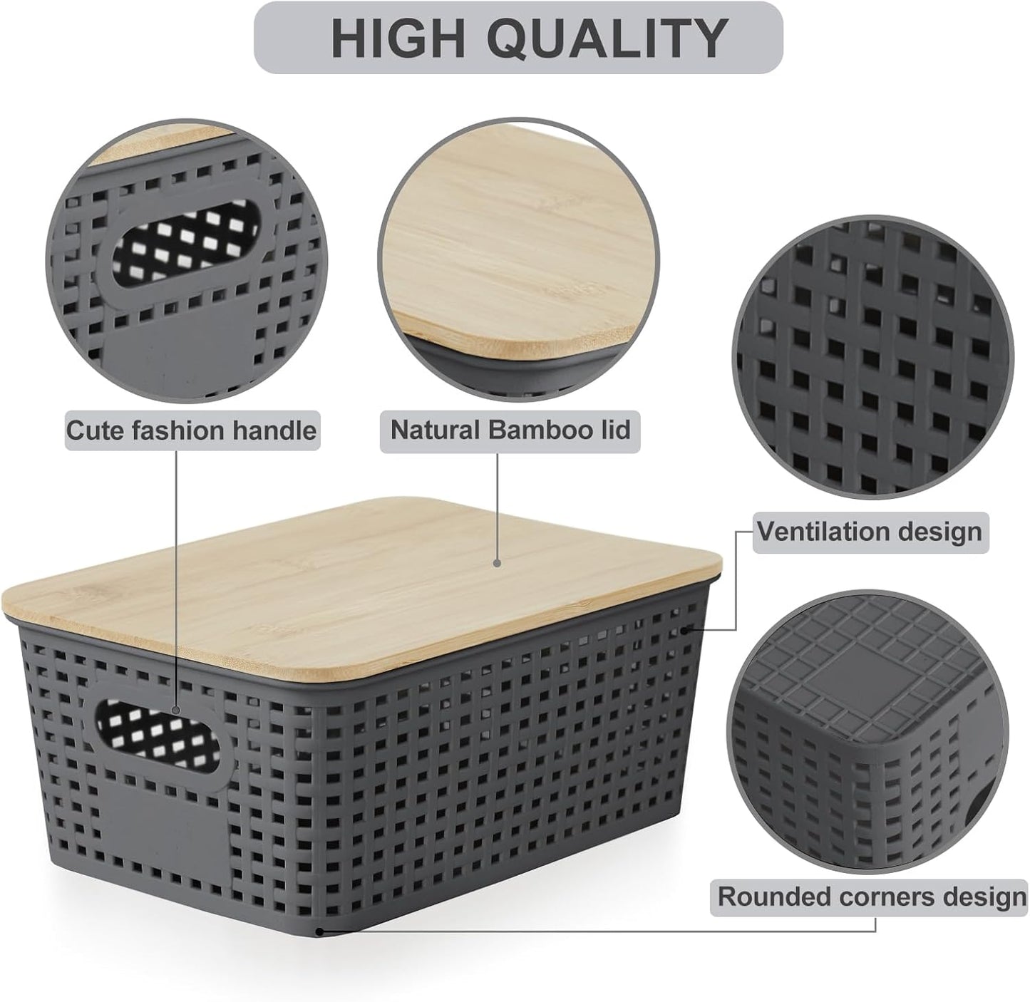 Plastic Storage Bins / Gray / Small / Set of 6