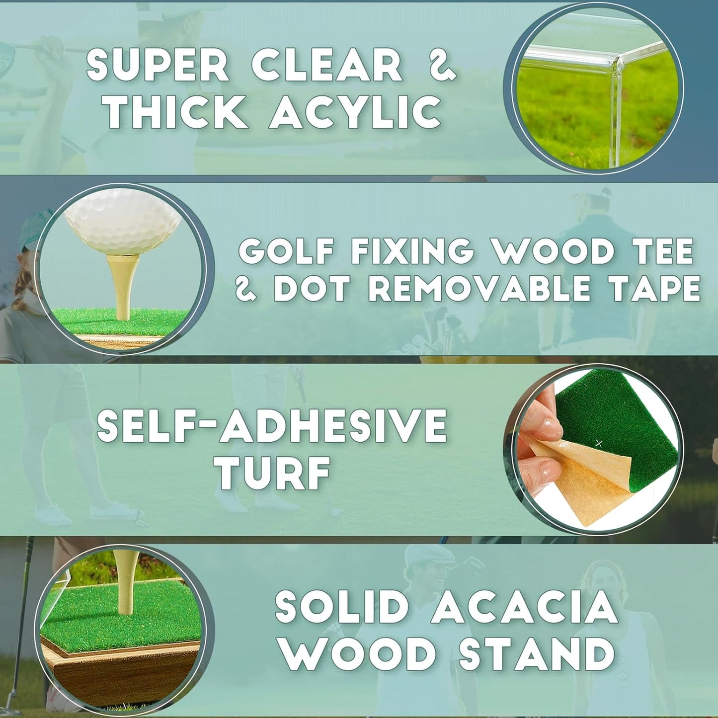 Golf Ball Display Case Clear Acrylic Memorabilia Stand Cube Holder with Wood Base & Tee, Dust Protection Transparent