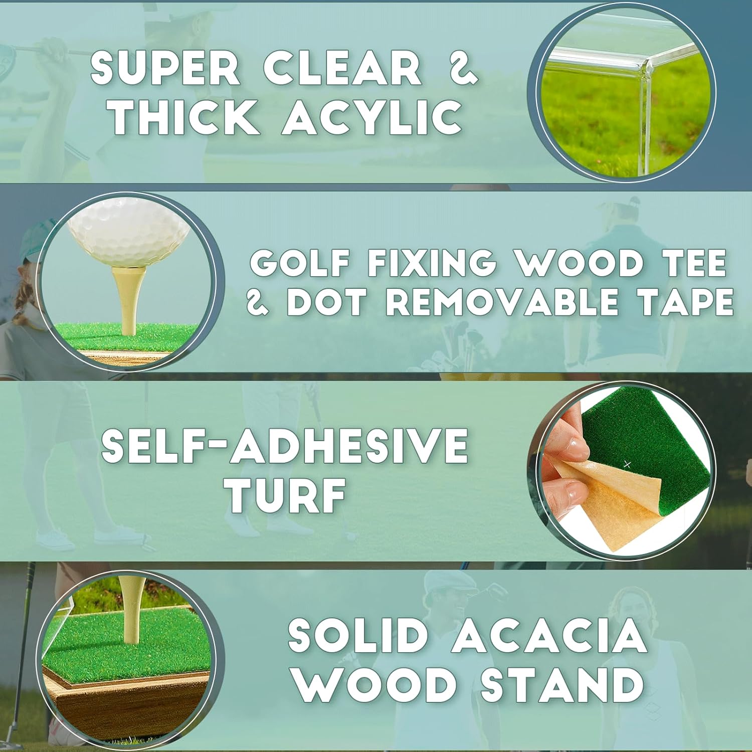Golf Ball Display Case Clear Acrylic Memorabilia Stand Cube Holder with Wood Base & Tee, Dust Protection Transparent