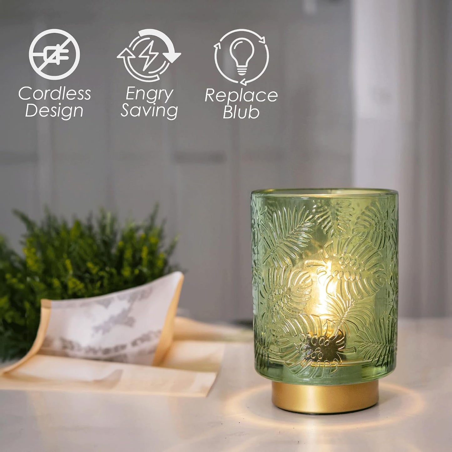 Small Battery Operated Lamp-Portable Cordless Table Lamps / Greenish