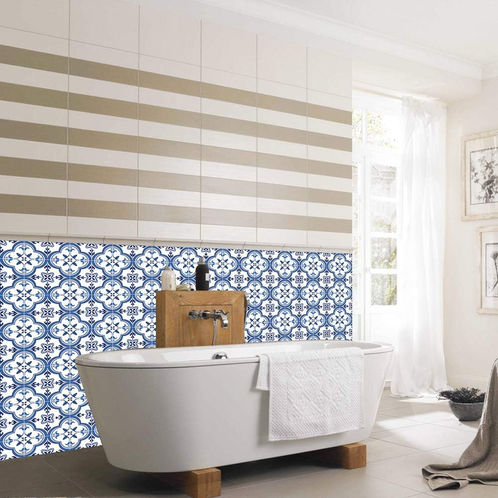 Decorative Tile Stickers Set 12 Units Peel and Stick Self Adhesive Removable Talavera / Blue / 6 x 6