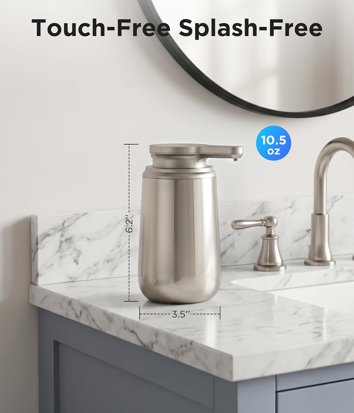 Newise Automatic Liquid Soap Dispenser Touchless - 10.5 Oz, Stainless Steel | 2 Adjustable Dispensing Modes