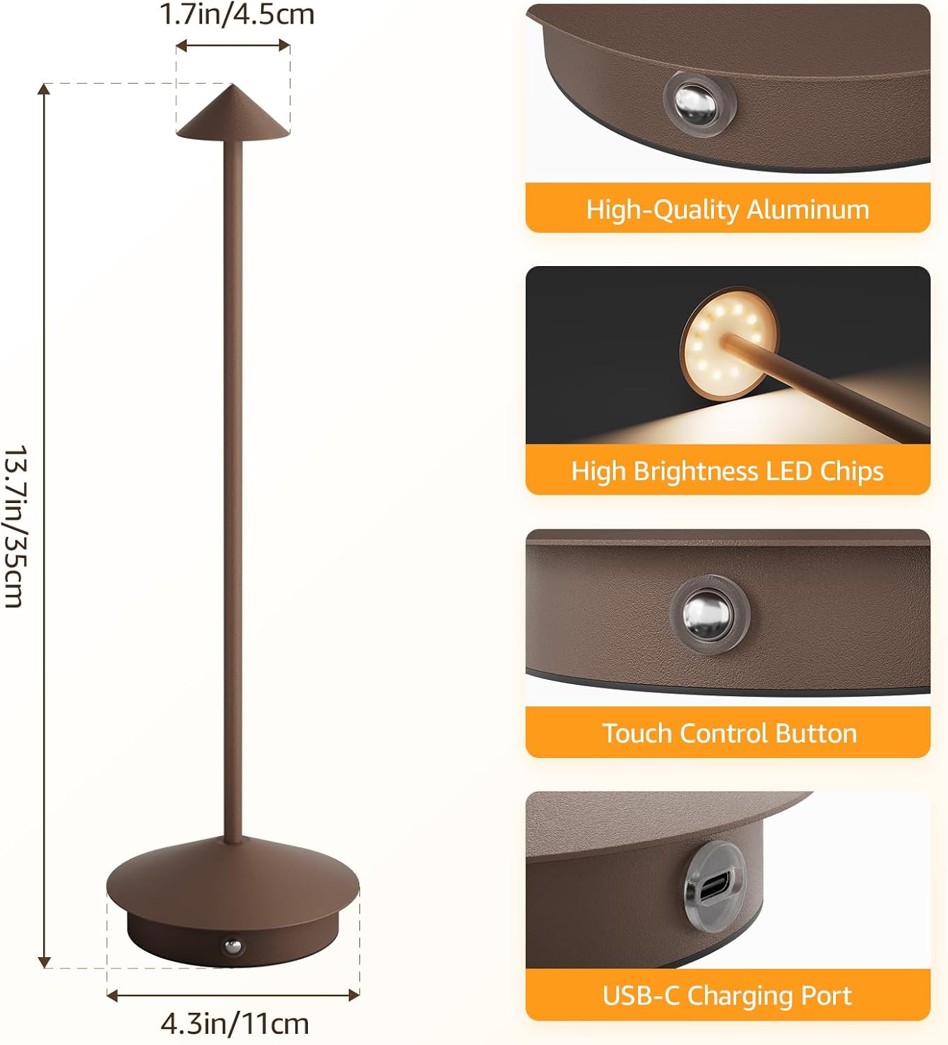 Cordless LED Table Lamps,Portable Battery Desk Lamp,2 Pack,Rust Red | 6000mAh Rechargeable,3000K/4500K/6000K Touch