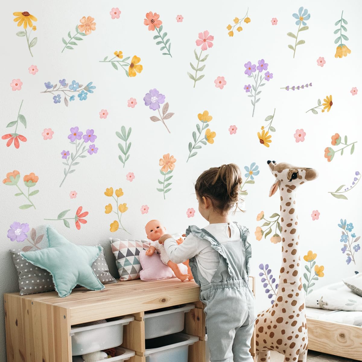 Boho Watercolor Flower Wall Decals / Wildflower Wall Stickers