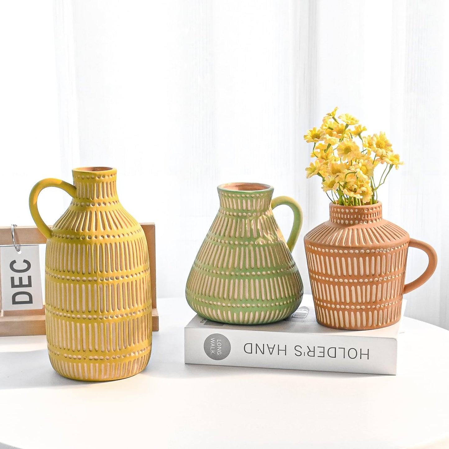 Boho Ceramic Vase / Multicolor / Yellow / Set of 3