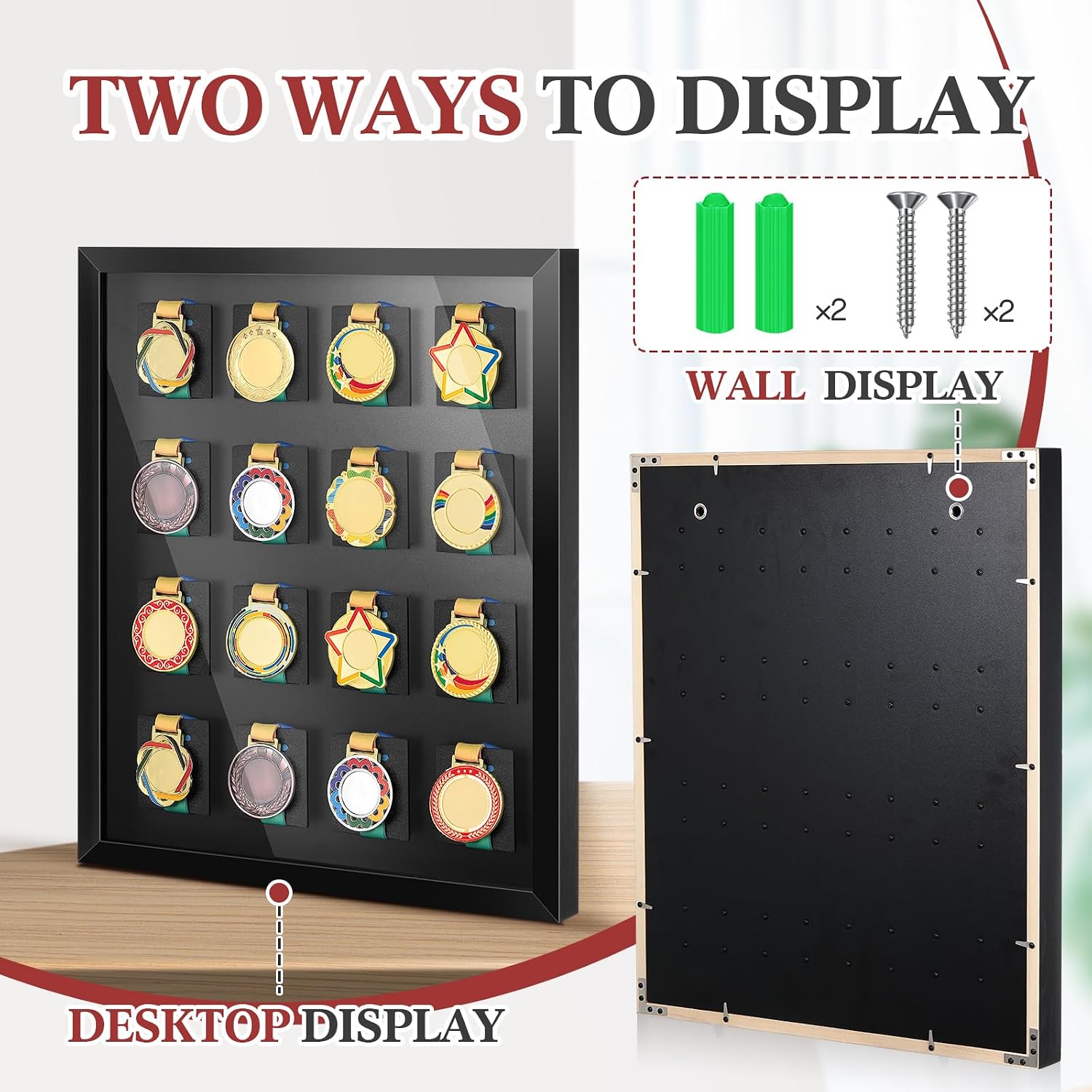 16 Medals 3D Large Medal Shadow Box Display Case with Glass Cover, Medal Holder Display Frame 98% UV Protection 23.6 x