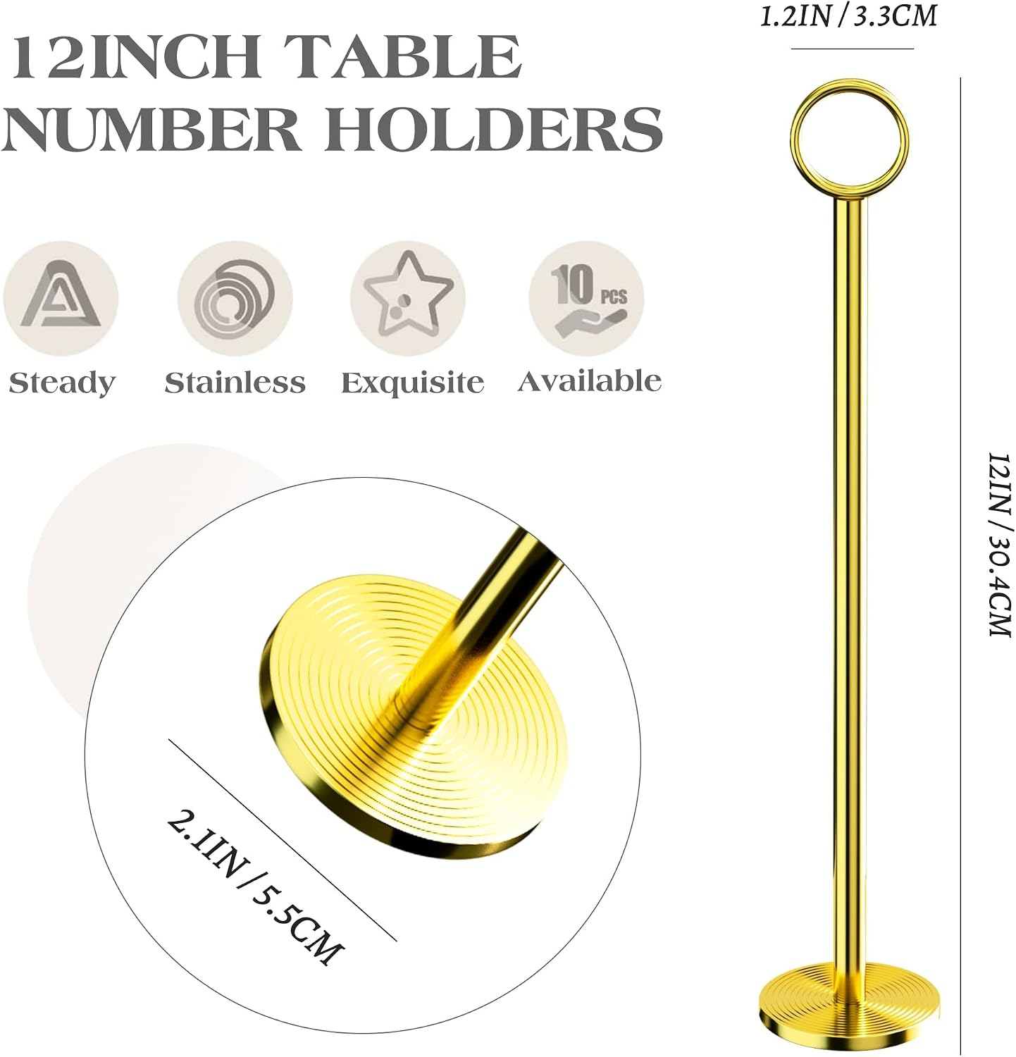 Urban Deco 12PK Table Number Holders Place Card Holders 12 Inch Table Card Holders Steel Card Holders for Photos, Food