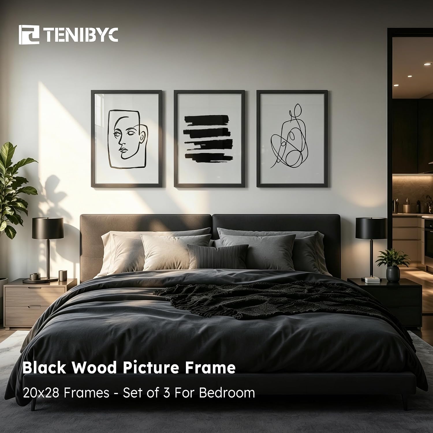 20x28 Picture Frame, Black Wood, 3 Pack, Wall Hanging for Poster | Thick Polished Plexiglass, Large Poster Frame for