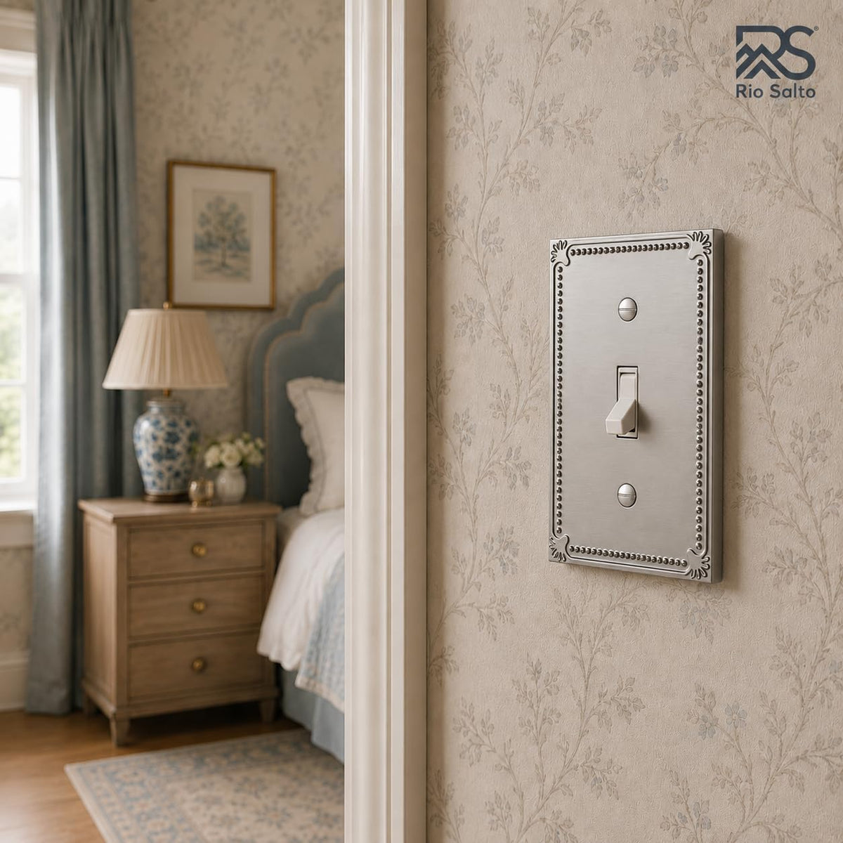 Rio Salto Brushed Nickel Decorative Toggle Light Switch Cover Plate Silver 1 Gang Toggle Switch Plate Flip Switch