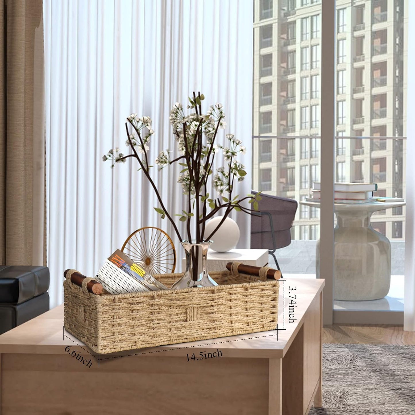 Round Paper Rope Storage Basket / Beige / 14.5 x 6.6 x 3.74
