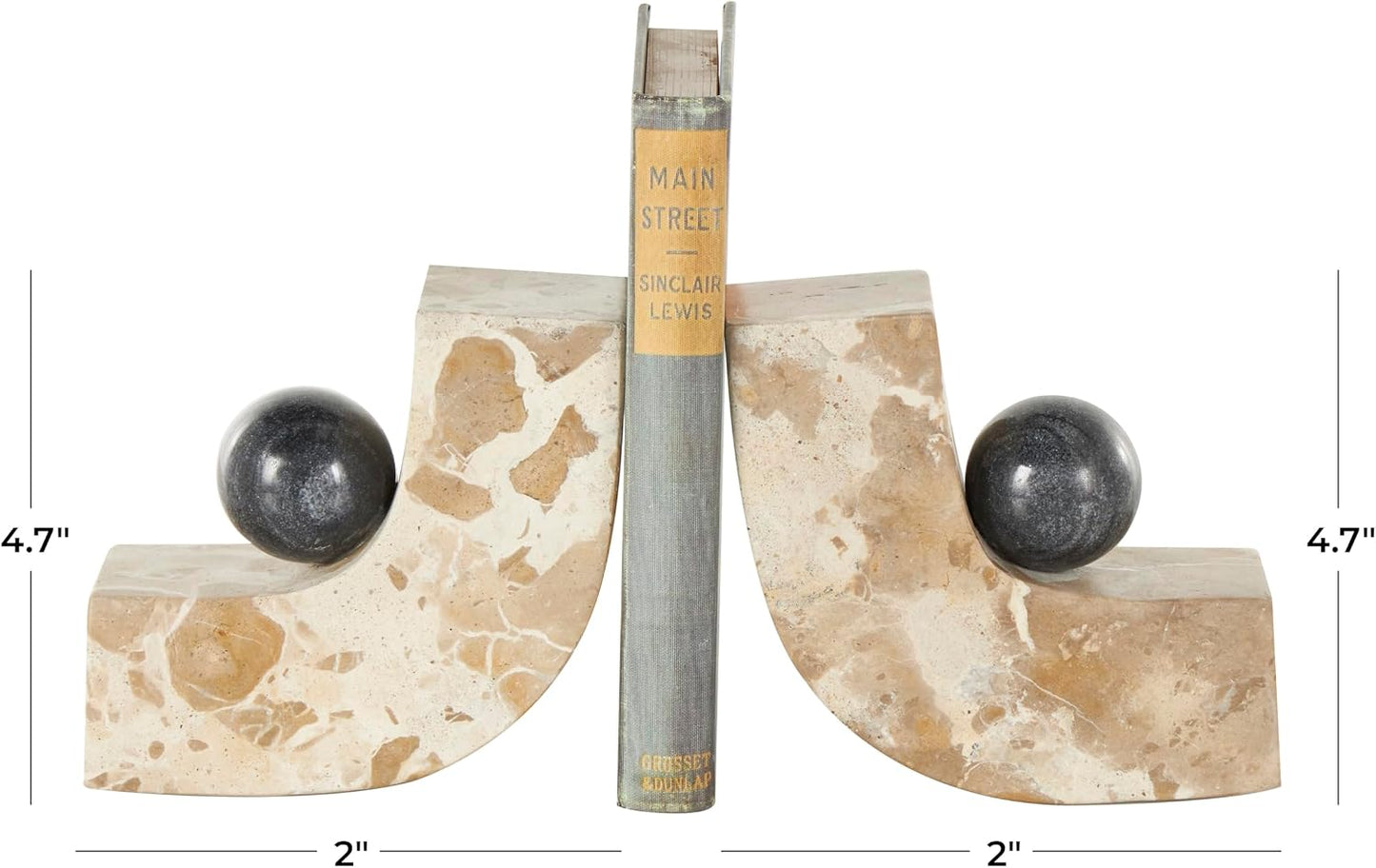 Marble Decorative Bookends Arched Curved Non Skid Bookends / Brown / 2"w, 5"H / Set of 2